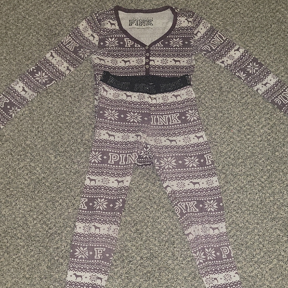Love Pink Burgundy Maroon Pajama Pants Set XS Extra Small